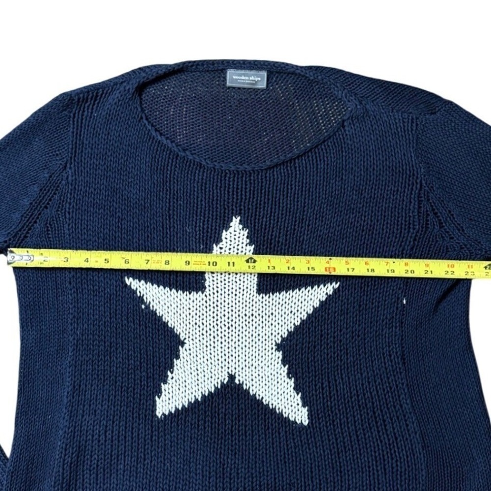 Wooden Ships Paola Buendia Navy Blue Star Knit Sweater Womens M/L Cropped Scoop - Picture 6 of 10